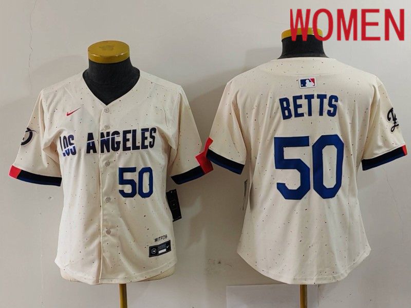 Women Los Angeles Dodgers #50 Betts Cream Fashion Nike Game MLB Jersey style 7034->youth mlb jersey->Youth Jersey